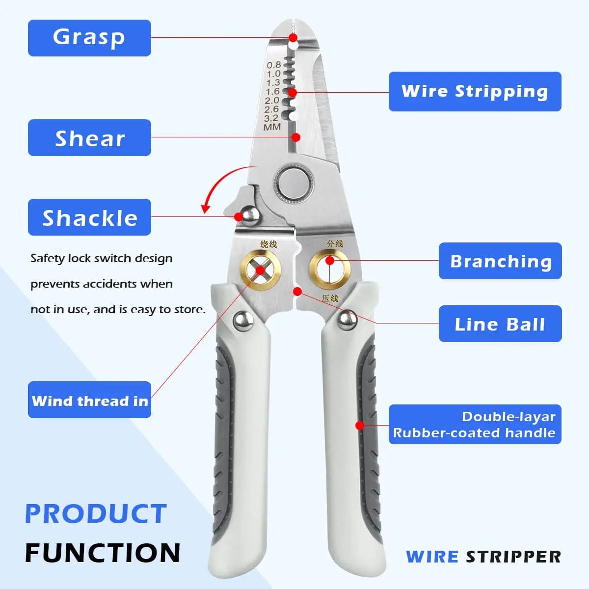 WooLeapStore Silver 6 In 1 Wire Stripper Special Wire Pliers Tool Electric Cable Stripping Cutting Cable Stripper and Crimping Peeler Hand Tools