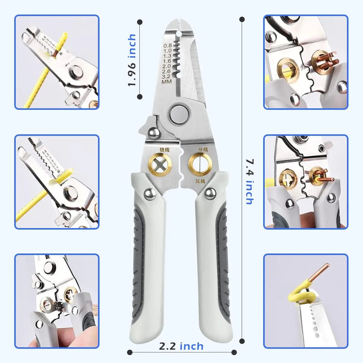 WooLeapStore Silver 6 In 1 Wire Stripper Special Wire Pliers Tool Electric Cable Stripping Cutting Cable Stripper and Crimping Peeler Hand Tools