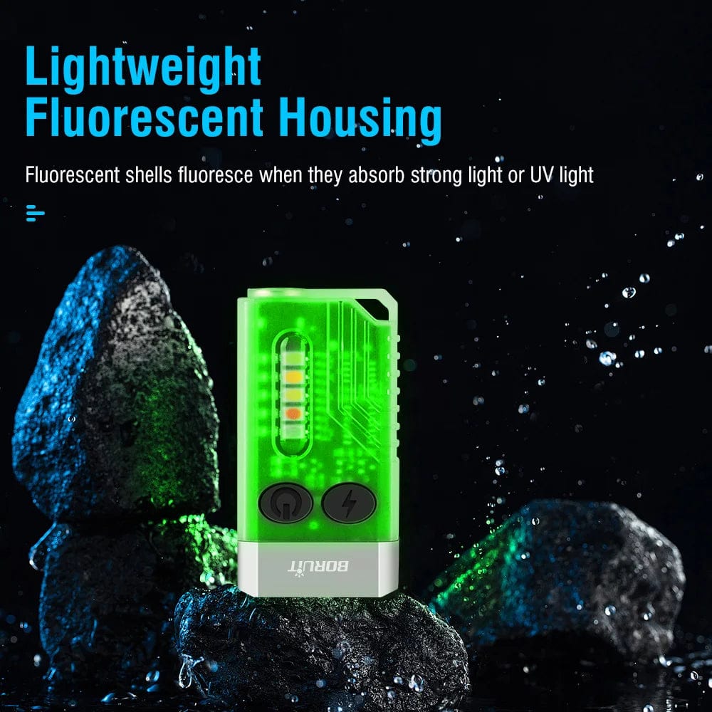 WooLeapStore BORUiT V10 EDC Keychain LED Fluorescence Flashlight Type-C Rechargeable Torch Work Light Magnet Buzzer 365nm UV V3 Plus Lantern