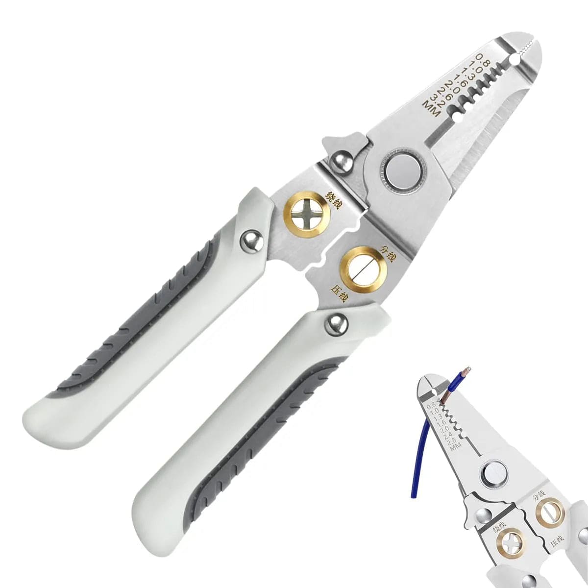 WooLeapStore Silver 6 In 1 Wire Stripper Special Wire Pliers Tool Electric Cable Stripping Cutting Cable Stripper and Crimping Peeler Hand Tools