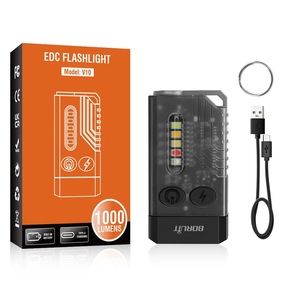 WooLeapStore Black BORUiT V10 EDC Keychain LED Fluorescence Flashlight Type-C Rechargeable Torch Work Light Magnet Buzzer 365nm UV V3 Plus Lantern