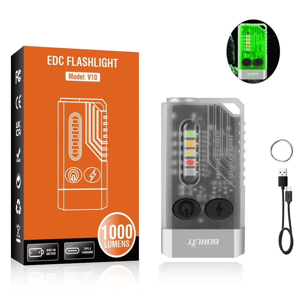 WooLeapStore Fluorescence BORUiT V10 EDC Keychain LED Fluorescence Flashlight Type-C Rechargeable Torch Work Light Magnet Buzzer 365nm UV V3 Plus Lantern